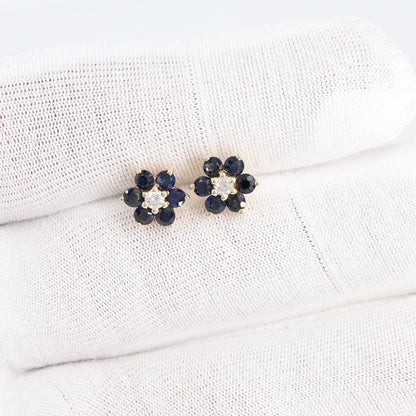 Genuine Blue Sapphire Gemstone Stud Earring 14K Gold