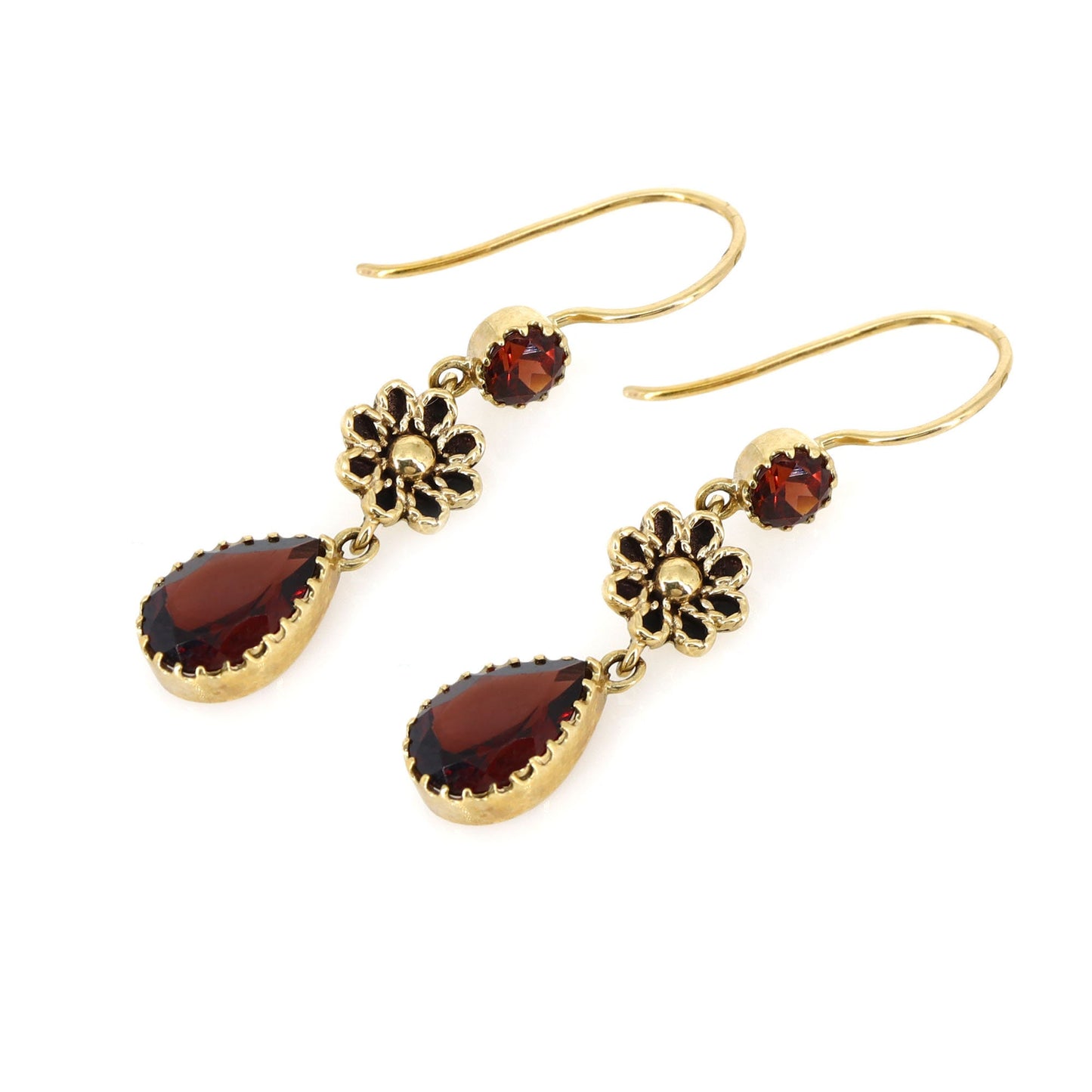 Red Garnet 9K Yellow Earring Gold