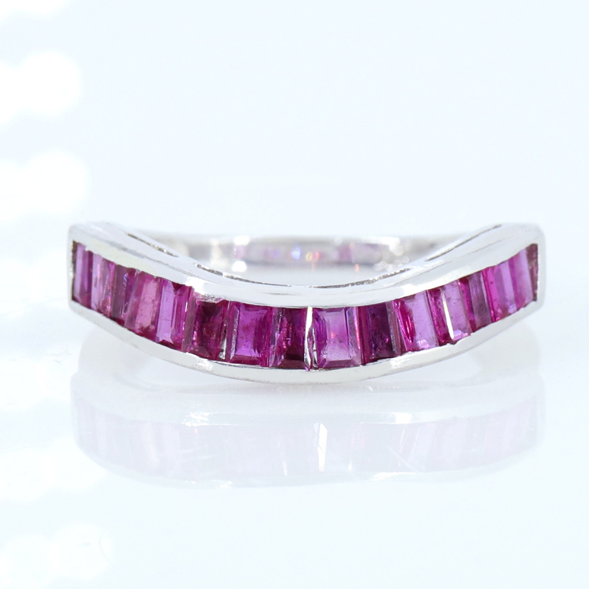 Baguette Cut Gemstone Ruby Ring Silver