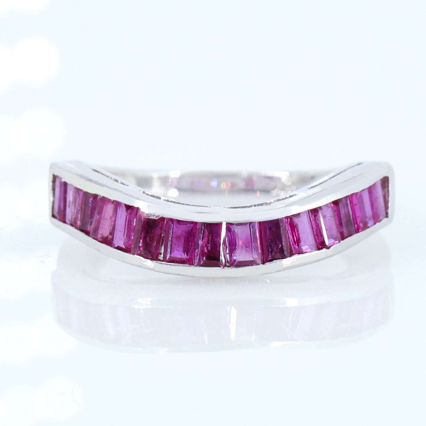 Baguette Cut Gemstone Ruby Ring Silver