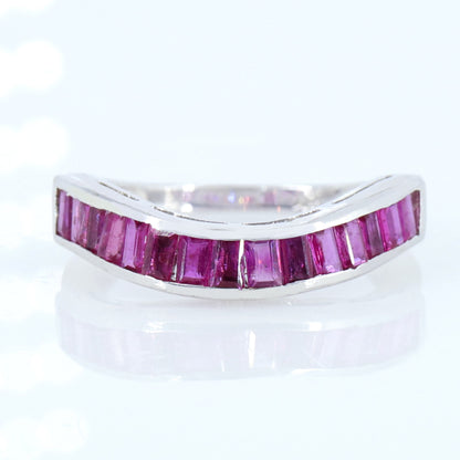 Baguette Cut Gemstone Ruby Ring Silver