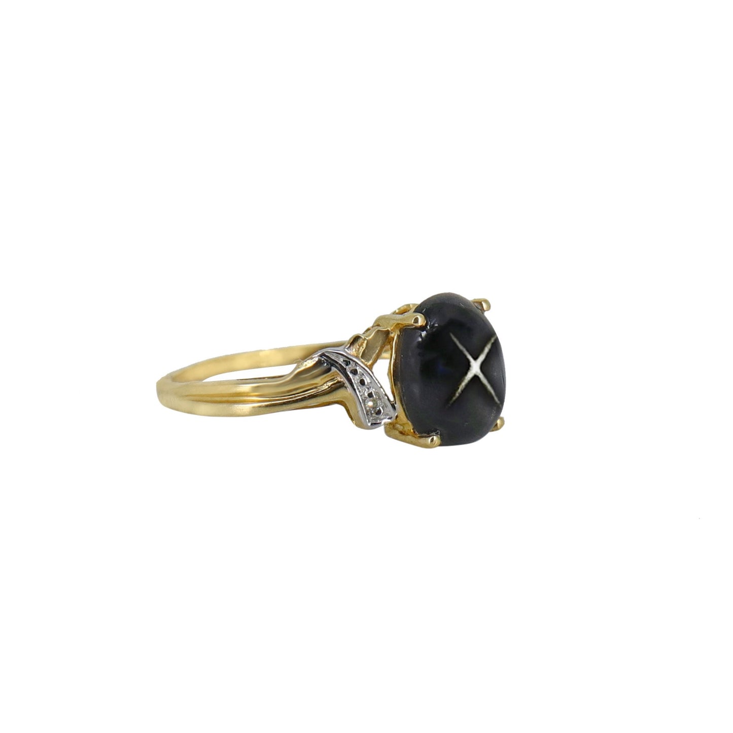 Bypass Style Black Star Ring 14K Gold