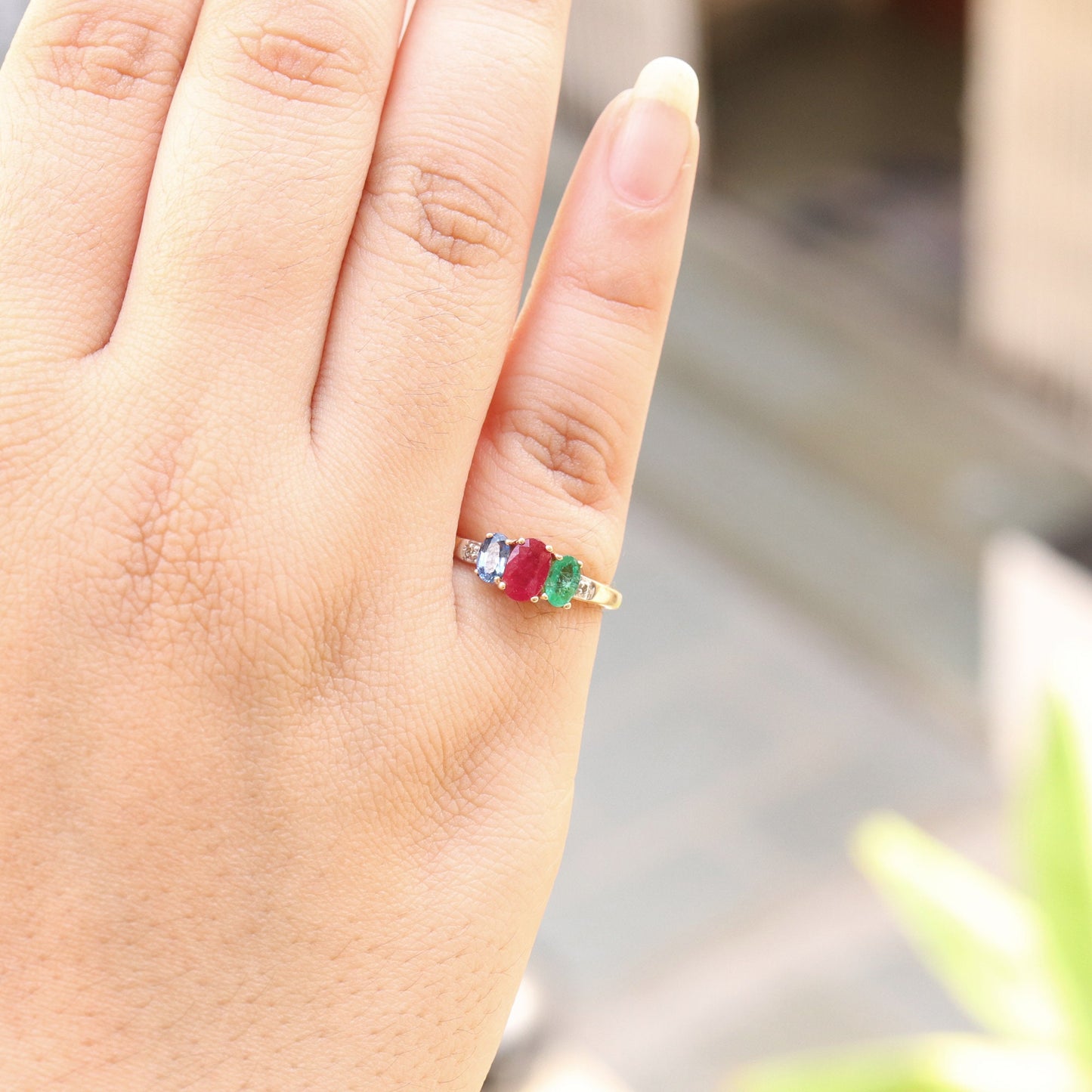 Multi Gemstone Ring 14K Gold