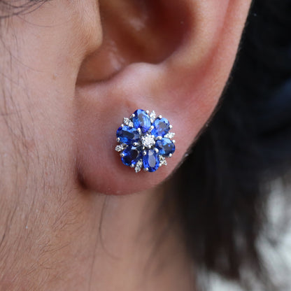 White Studded Blue Sapphire Earring 18K Gold
