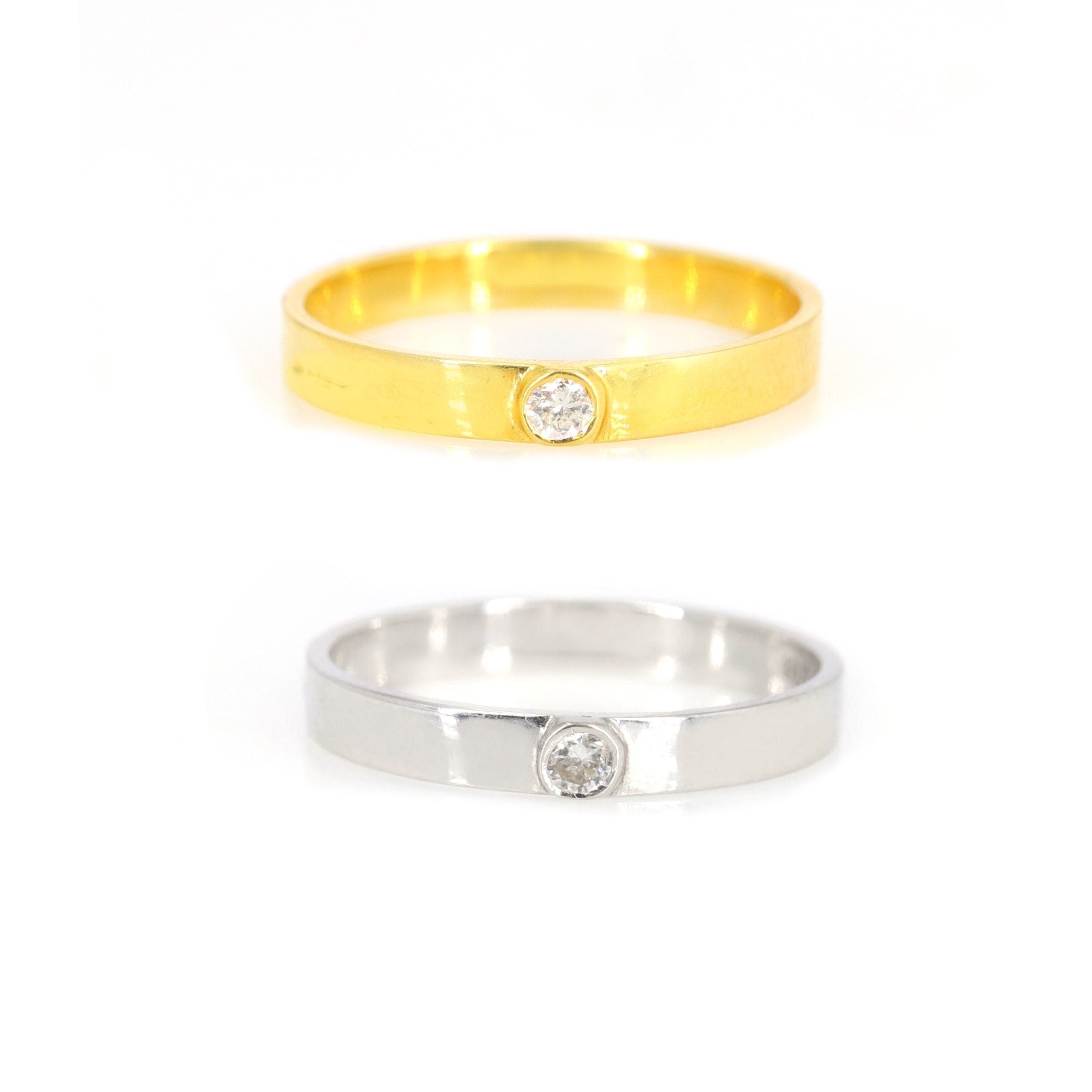 Dainty Yellow/White Band Round Cut Eternity Wedding Band Promise Ring 18K Gold