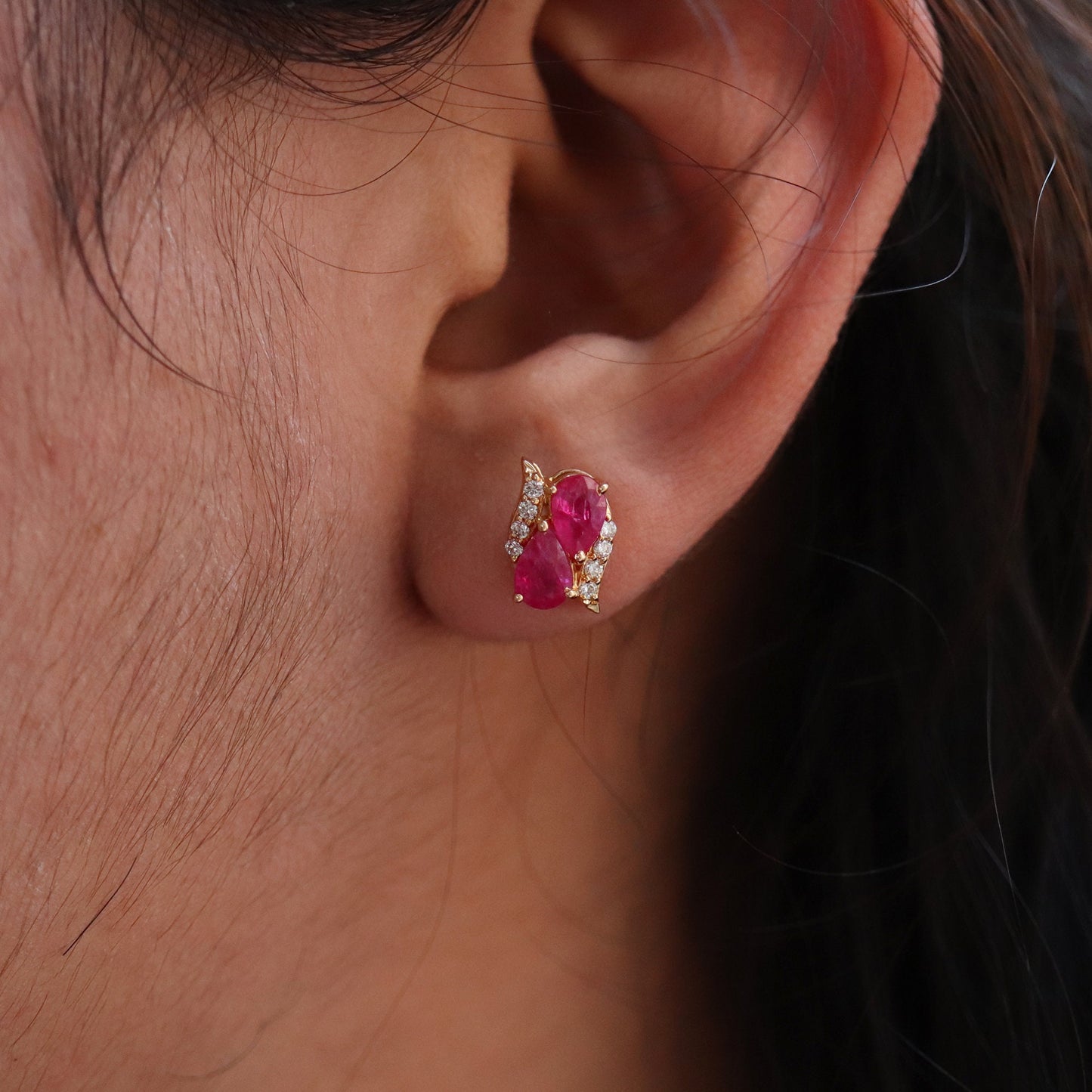 Yellow Classy Ruby Pear Cut Pushbacks Studs/ Small Earring 14K Gold