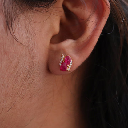Yellow Classy Ruby Pear Cut Pushbacks Studs/ Small Earring 14K Gold