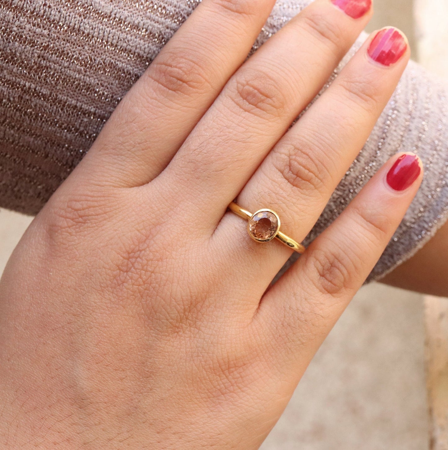 Peach Tourmaline Ring 18K Gold
