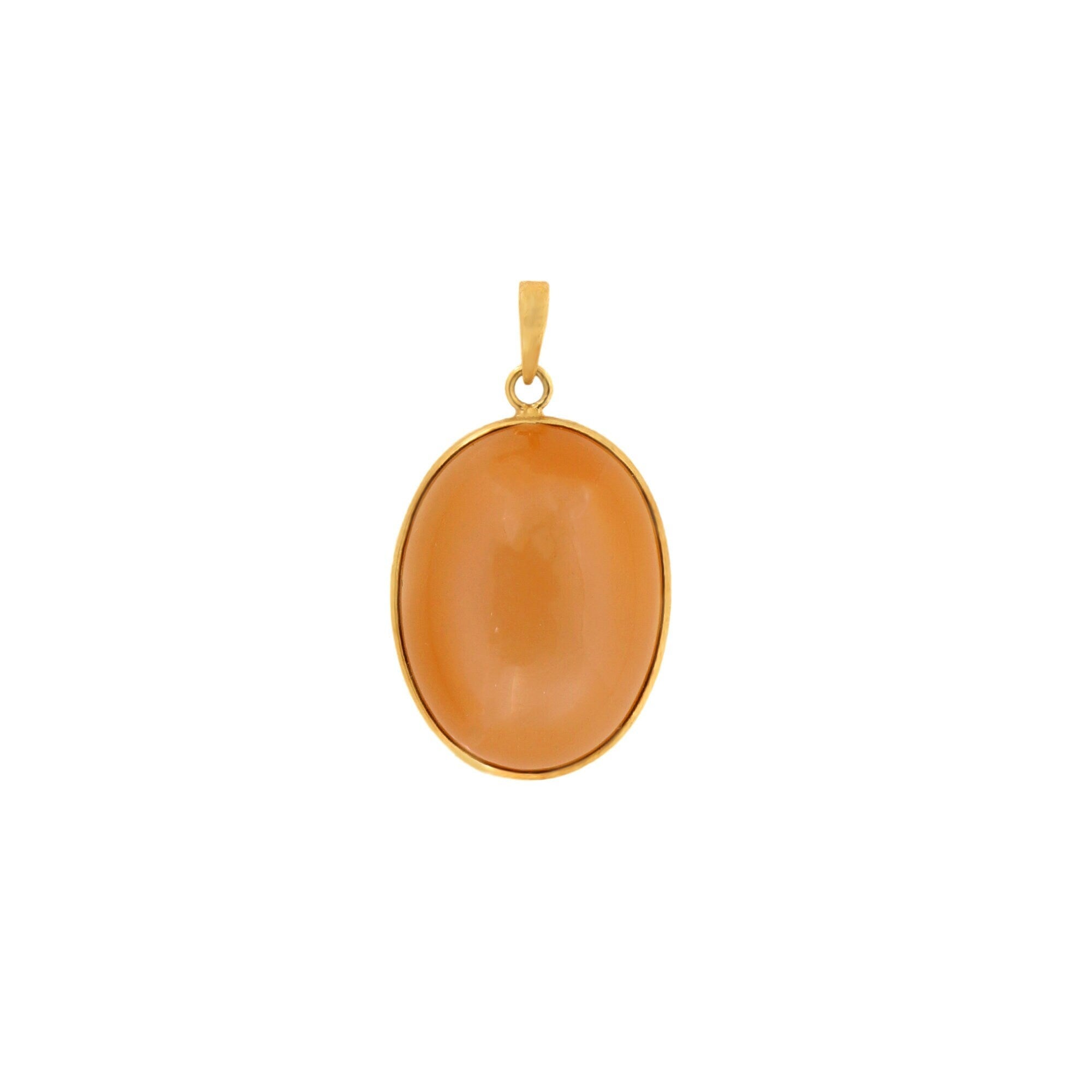 Peach Moonstone Pendant 14K Gold