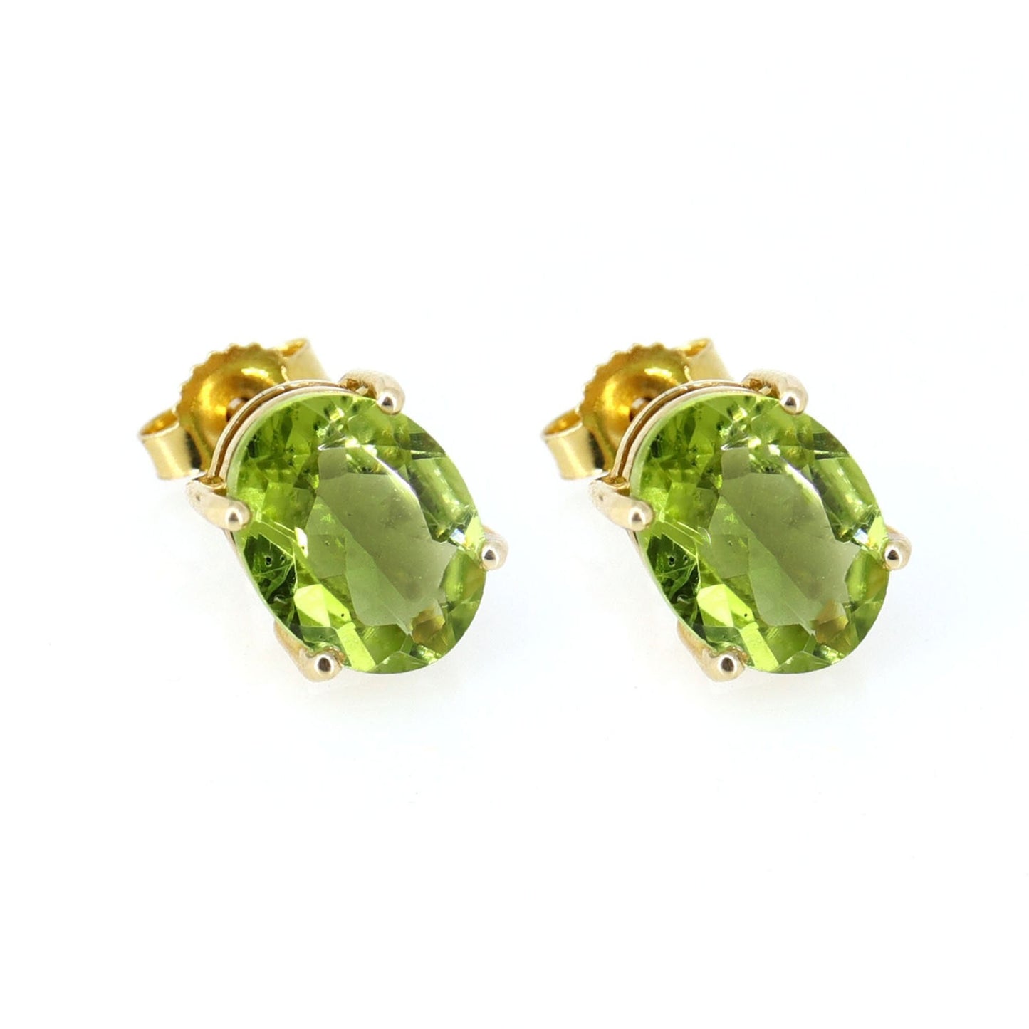 Peridot Push Backing Yellow Solitaire Stud Post Earring 14K Gold