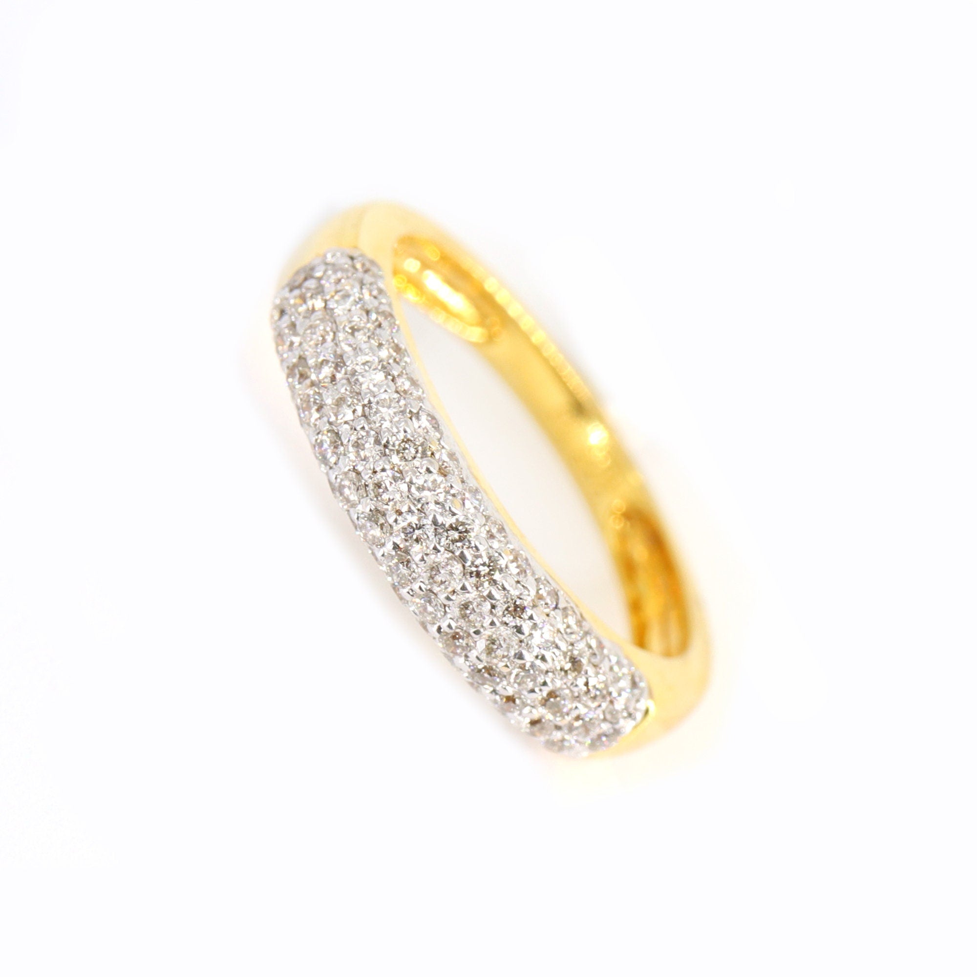 Half Eternity Genuine Band Yellow Band Unisex Band Round Cut Eternity Wedding Band Yellow Band 18K Gold