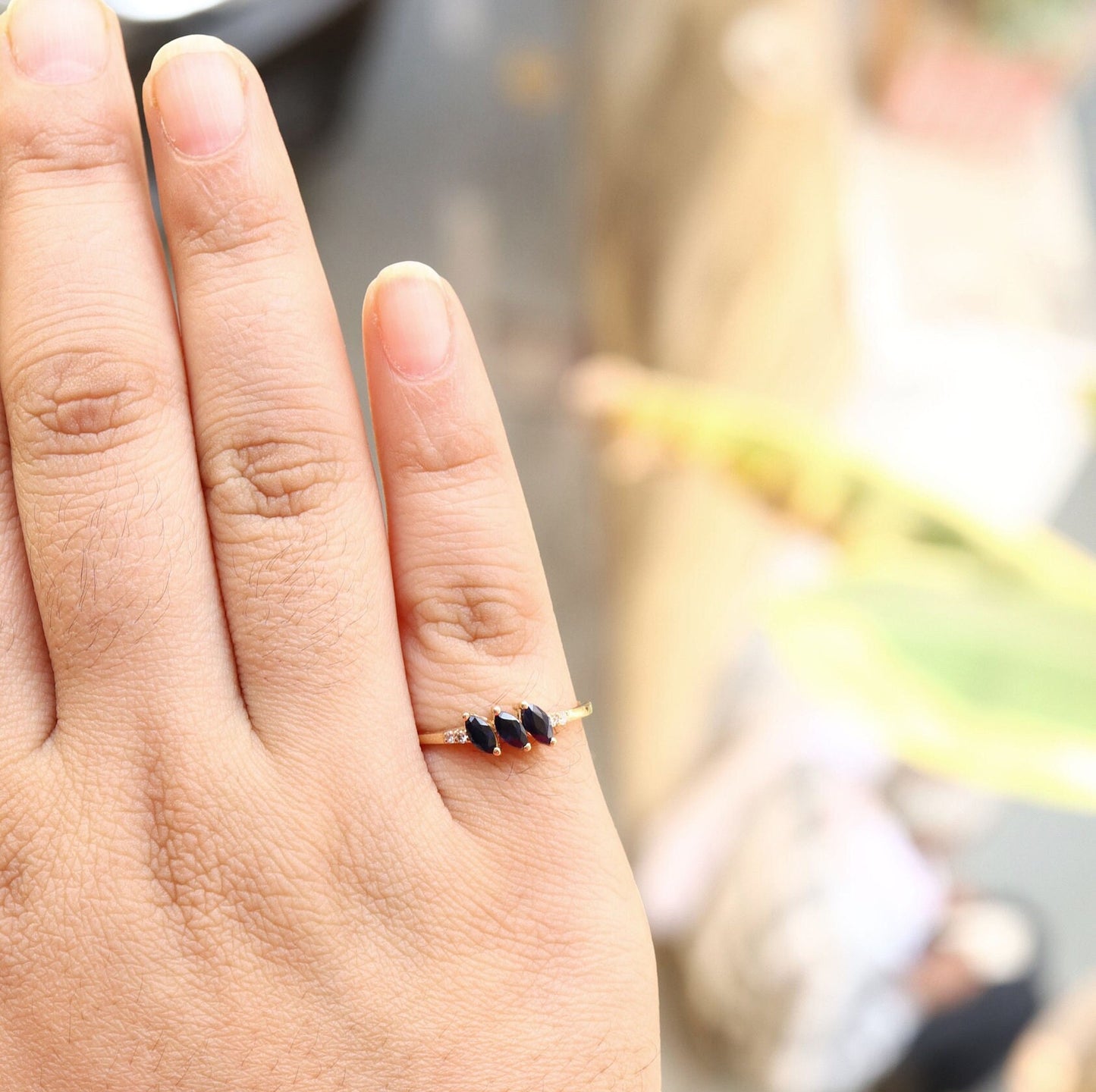 Marquise Blue Sapphire Ring 14K Gold