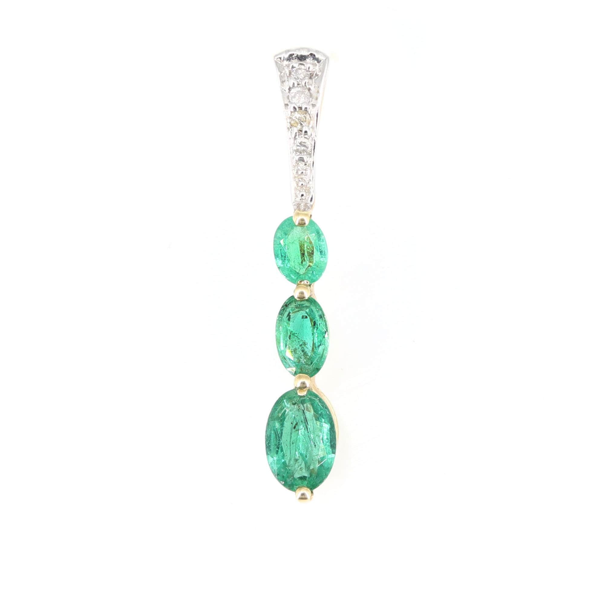 Yellow Oval Cut 0.77 Emerald Round Cut 0.03 Pendant 14K Gold