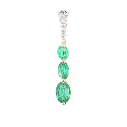 Yellow Oval Cut 0.77 Emerald Round Cut 0.03 Pendant 14K Gold