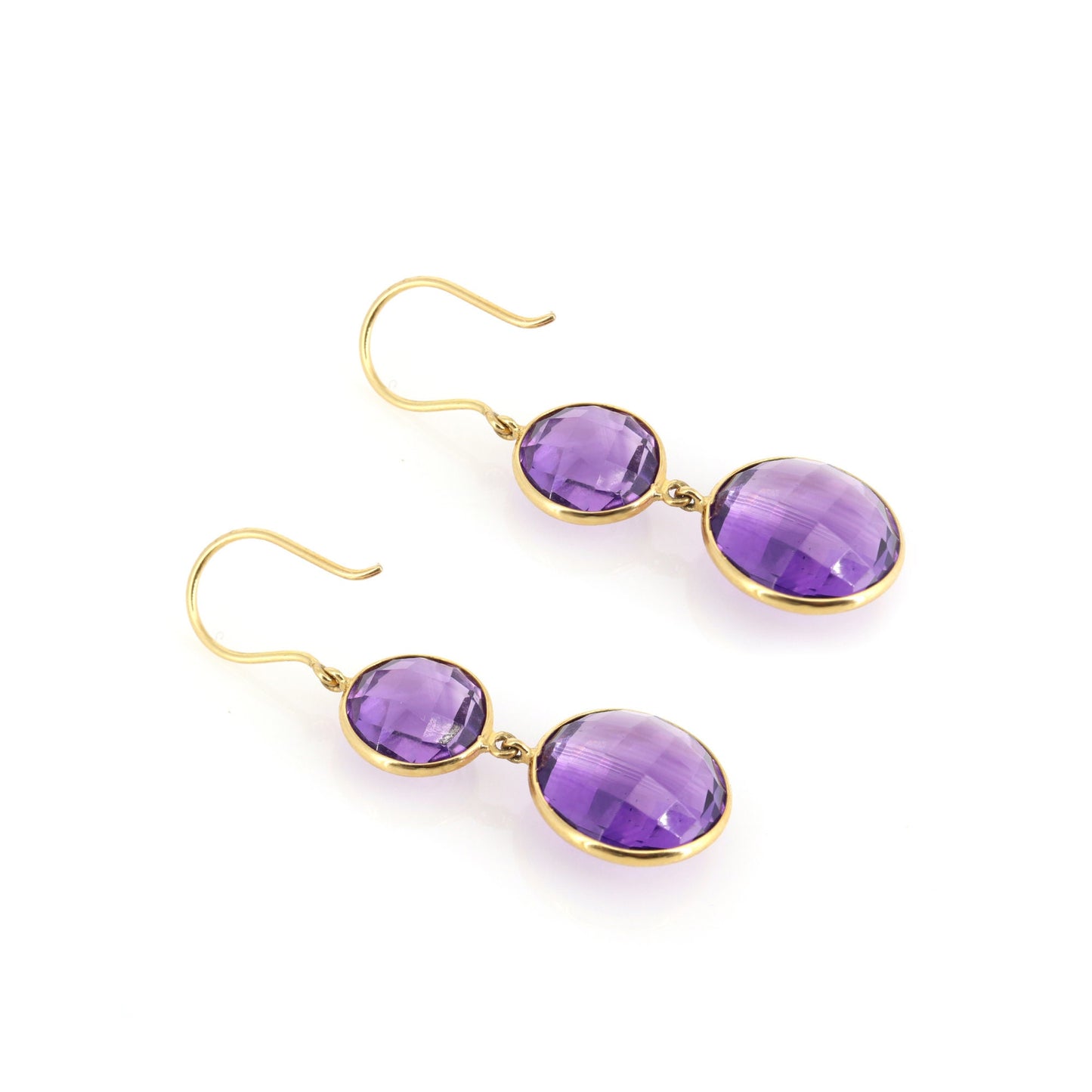 Checker Cut Amethyst Briolette Stone Earring 18K Gold