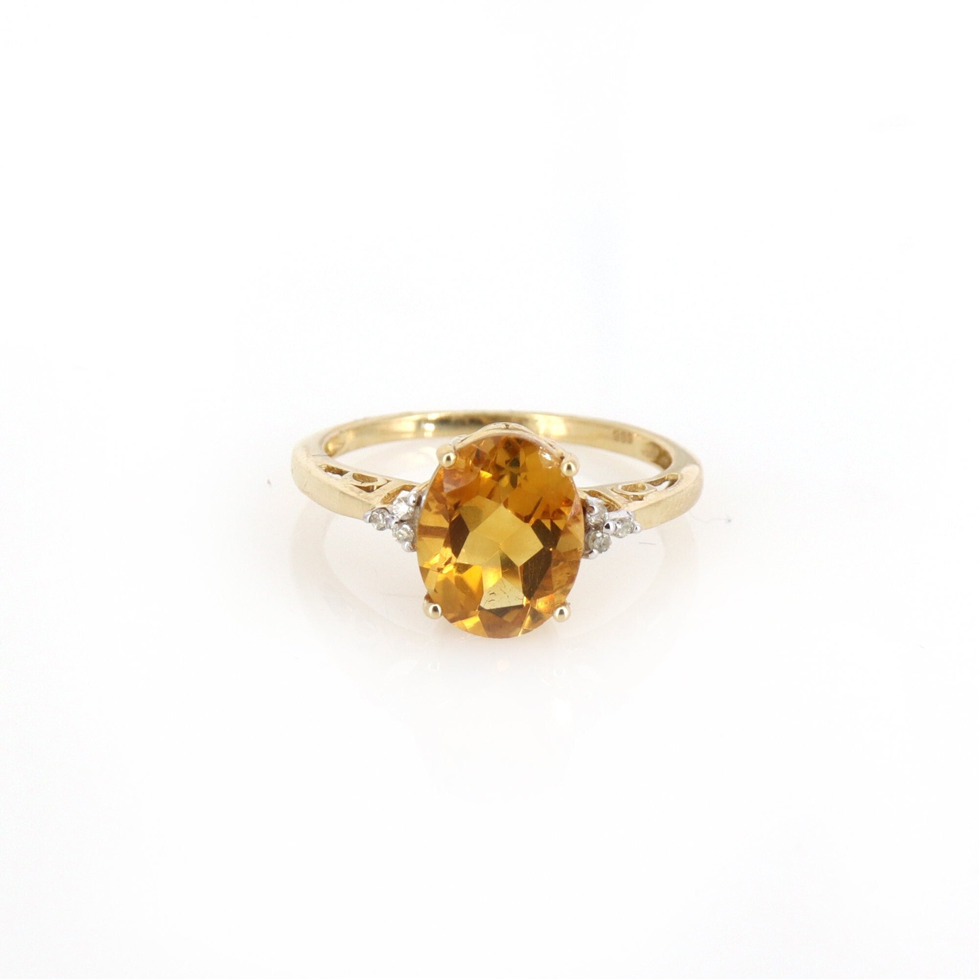 Citrine Tiny White Ring 14K Gold