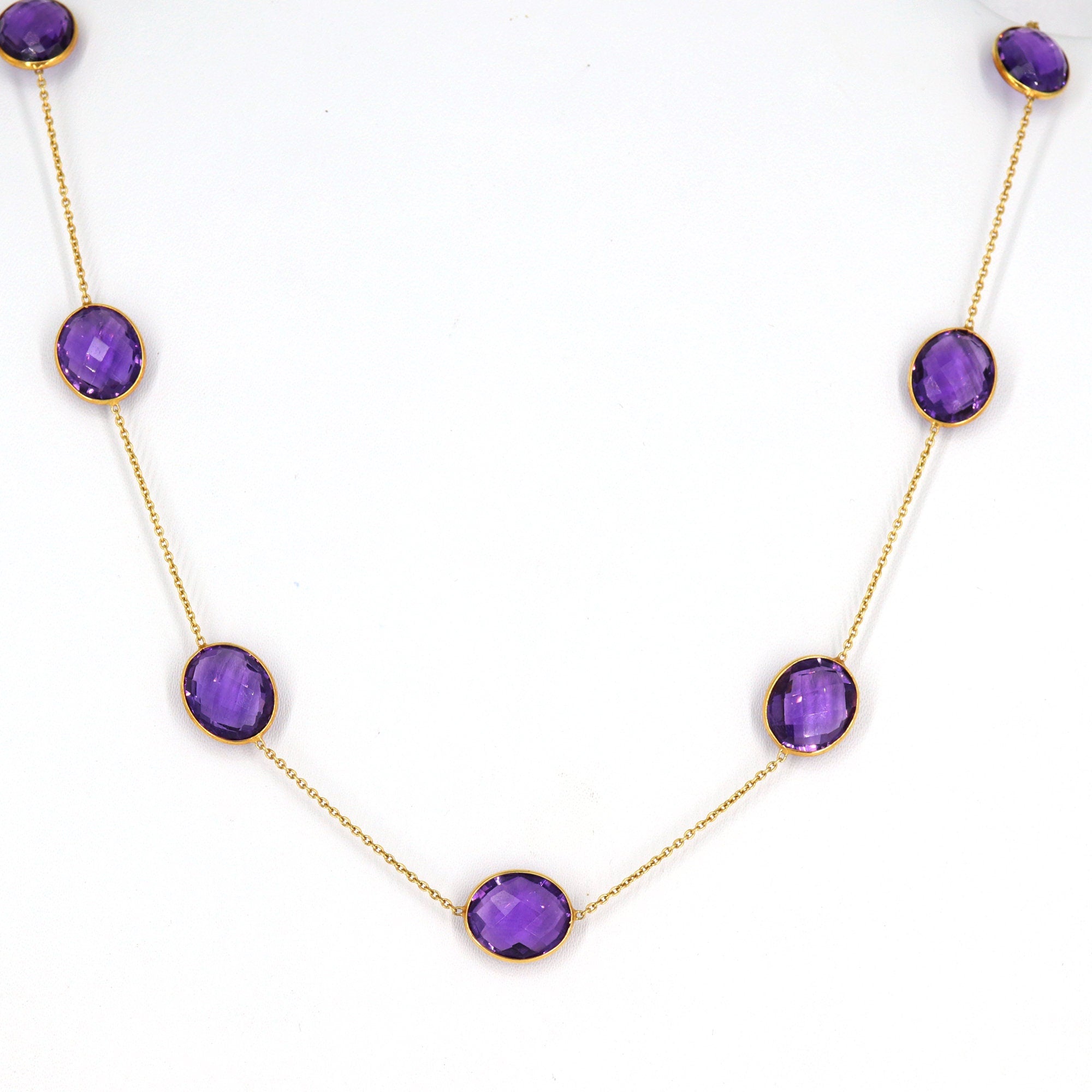 Purple Amethyst Checker Cut Gemstone Chain/ Yellow Chain/Oval Shape Chain/Amethyst Bracelet 18K Gold