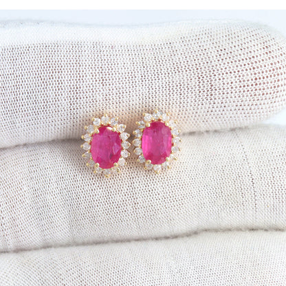Yellow Ruby Halo Cluster Stud Earring 14K Gold
