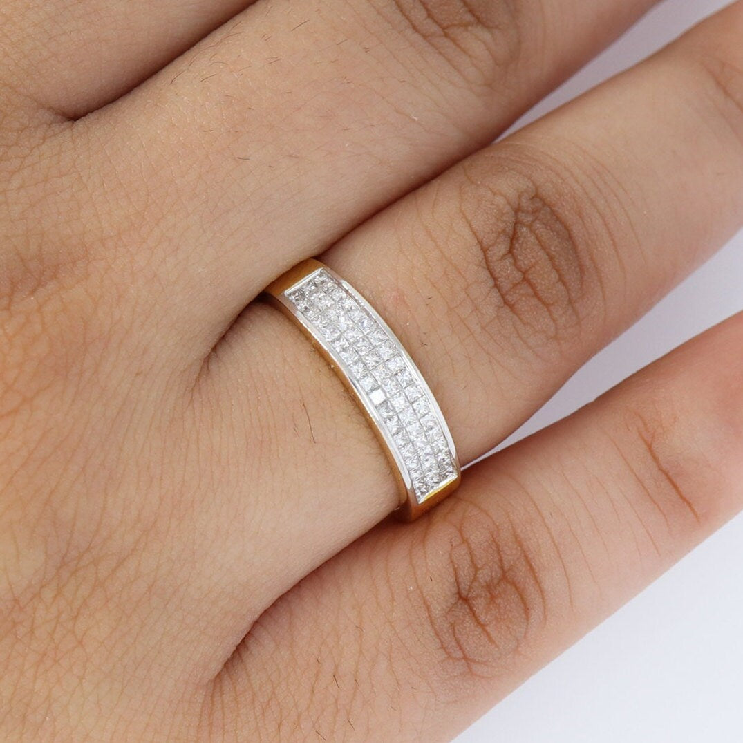 Half Eternity Yellow Band Princess Cut Ring 18K Gold