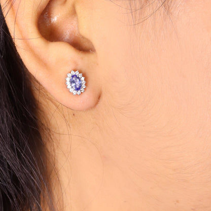 Cluster Tanzanite Studs White Multi Gemstone Tanzanite Earring 18K Gold