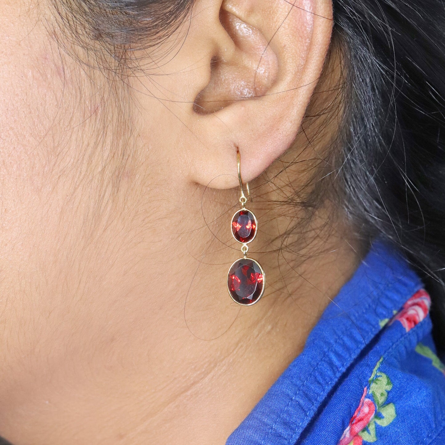 Garnet Drop Earring 18K Gold