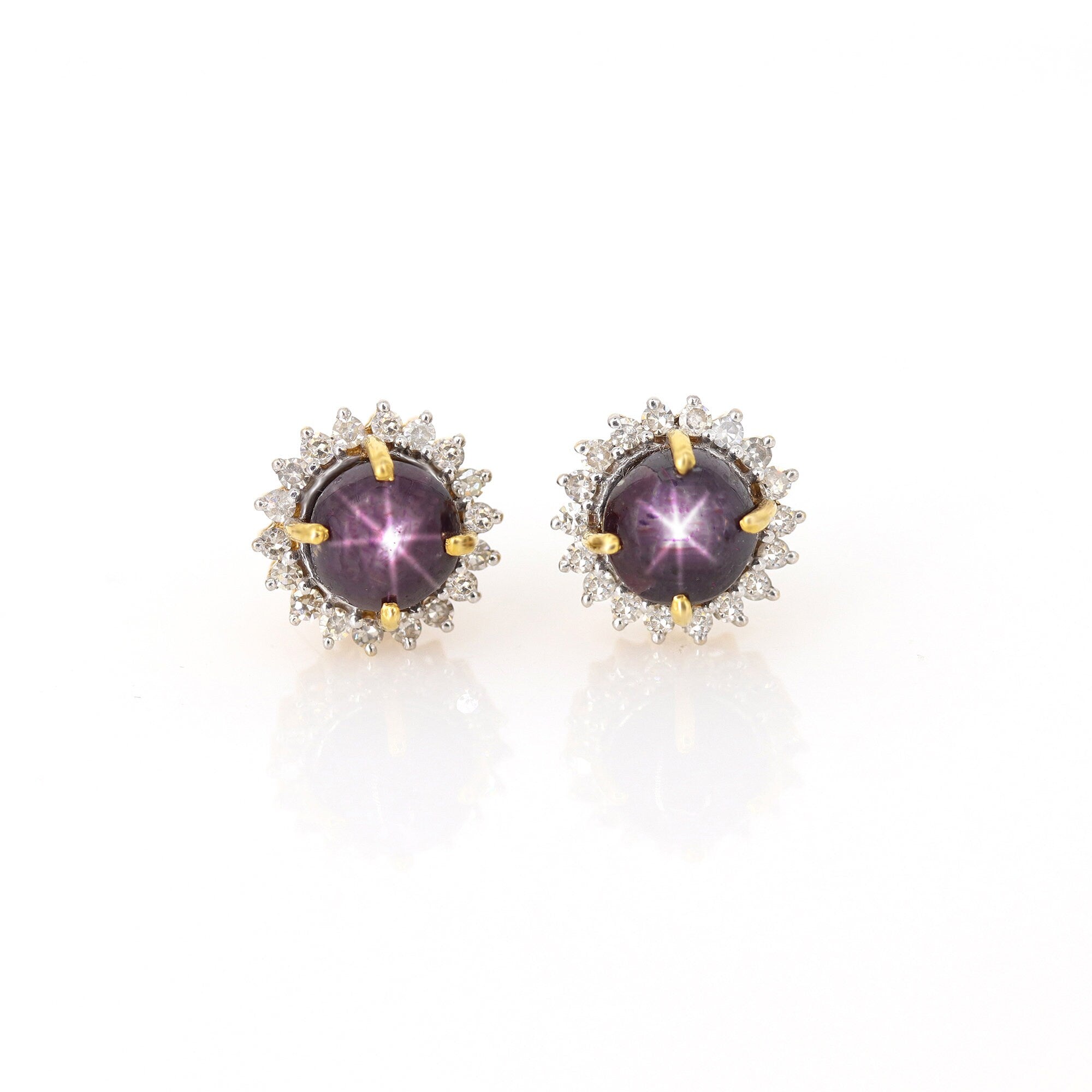 Cluster Center Stone Star Ruby Studs Yellow Birth Gemstone Stud Earring 18K Gold
