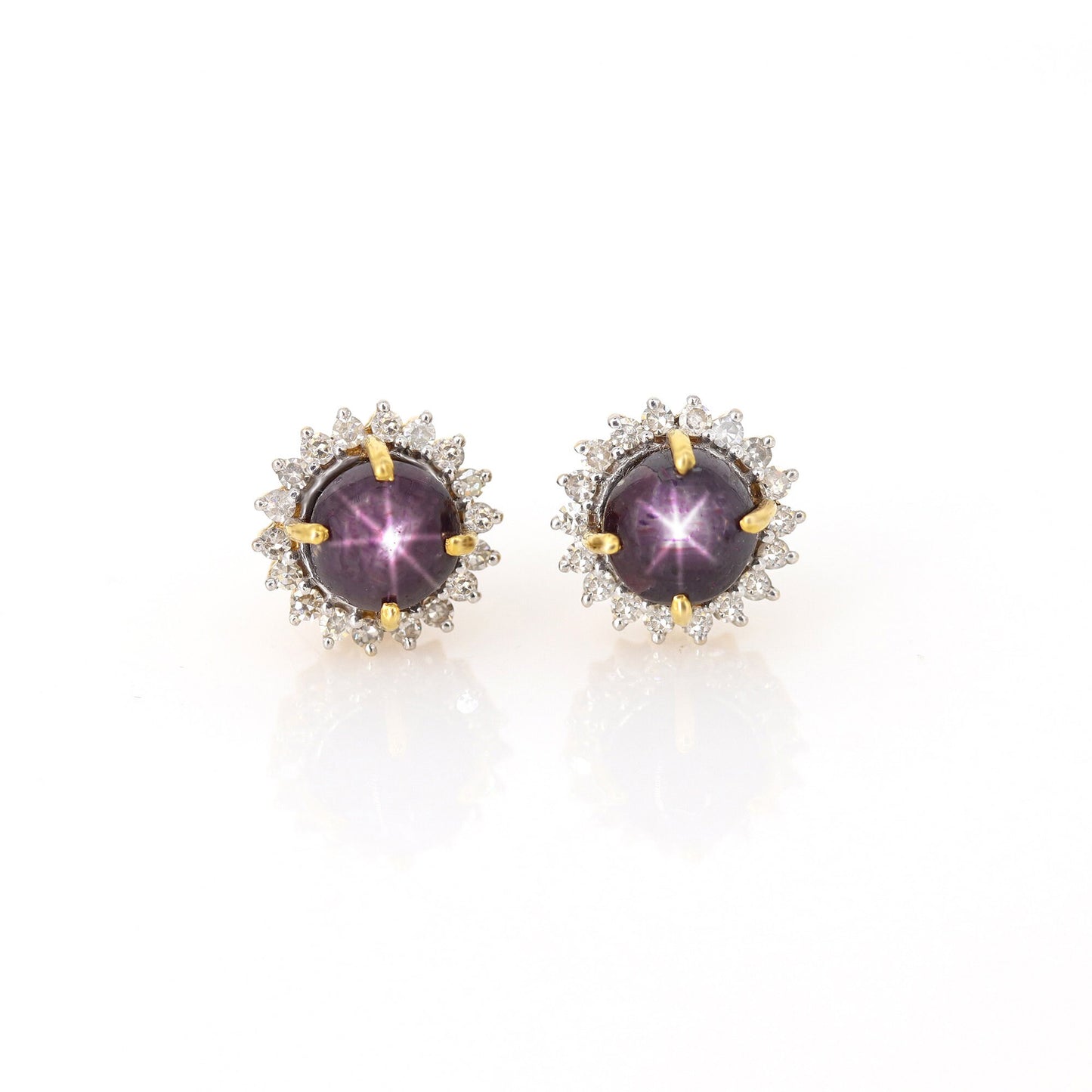 Cluster Center Stone Star Ruby Studs Yellow Birth Gemstone Stud Earring 18K Gold