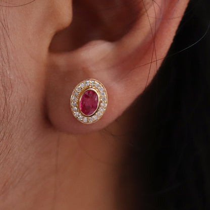Yellow Genuine Ruby Accent Tiny Shaped Ear Stud Earlobe Studs Piercing Earring 18K Gold