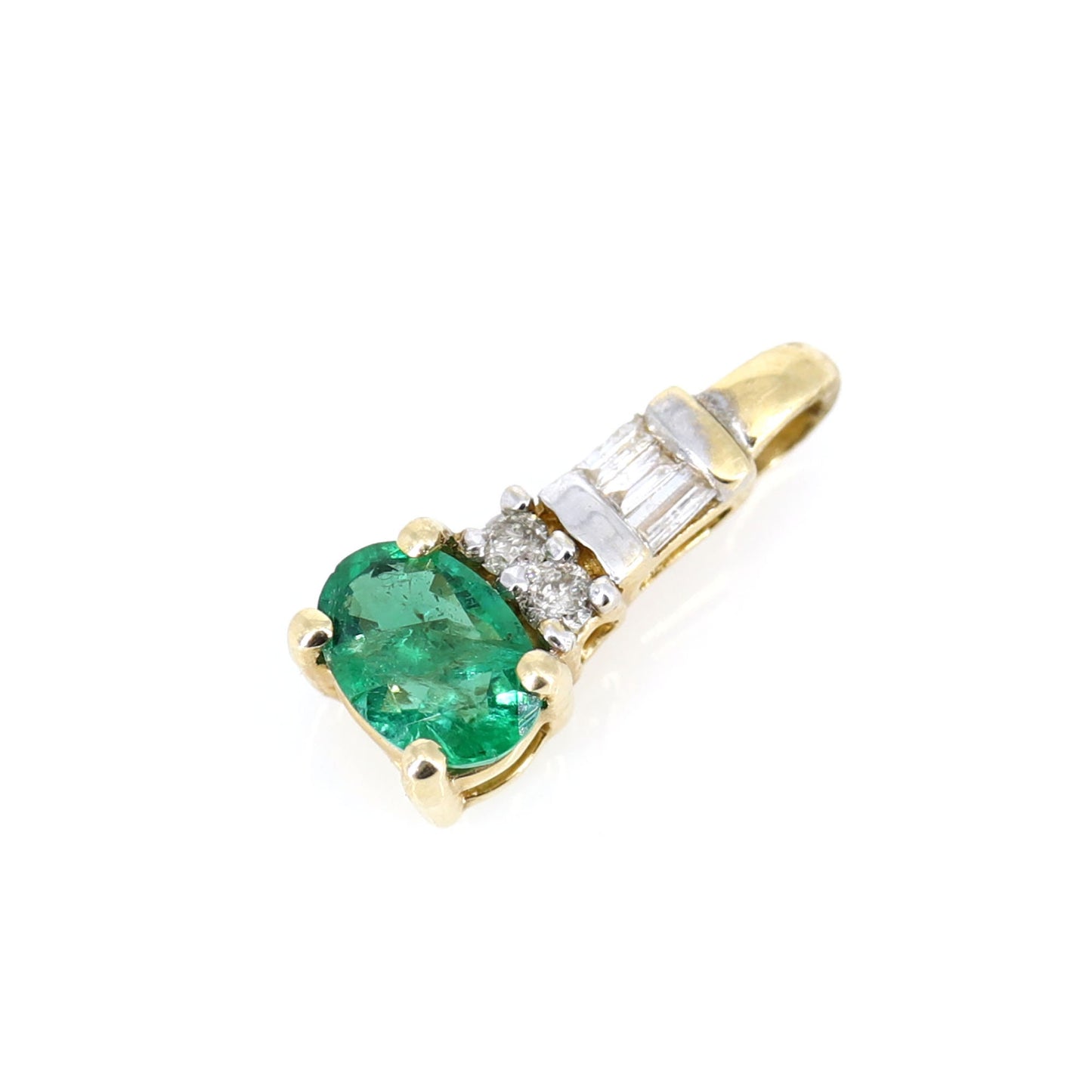 Yellow Oval Cut Emerald Baguette Round Cut Pendant 14K Gold