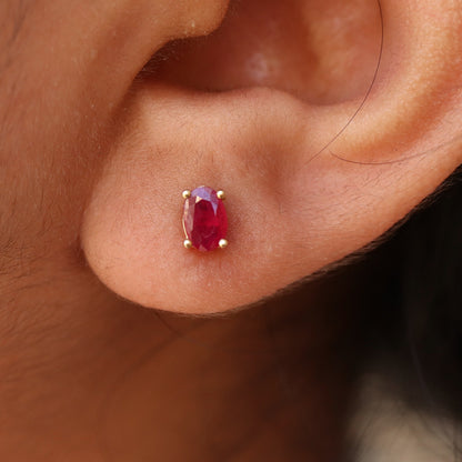 Simple Ruby Stud Earring 14K Gold