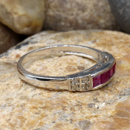 Classic Half Eternity Band Ruby 925 Sterling Ring Silver