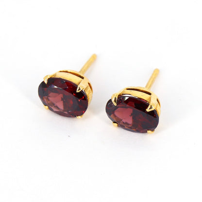 Garnet Gemstone Studs Yellow Earring 18K Gold