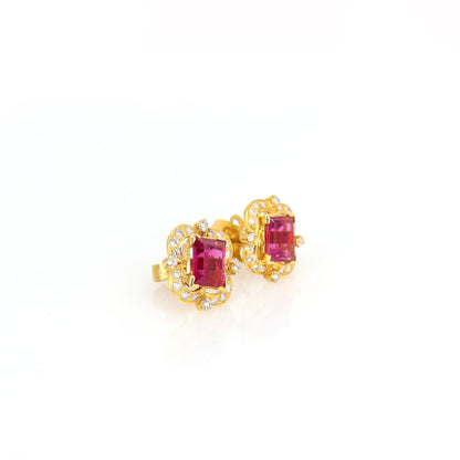 Genuine Pink Tourmaline Tourmaline Gemstone Stud Earring 18K Gold