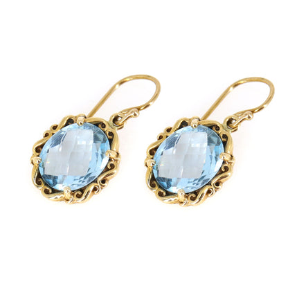Rare Vintage Blue Topaz Jewel Drop Earring Gold