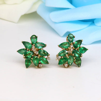 Yellow Women Studs / Emerald Earring 14K Gold