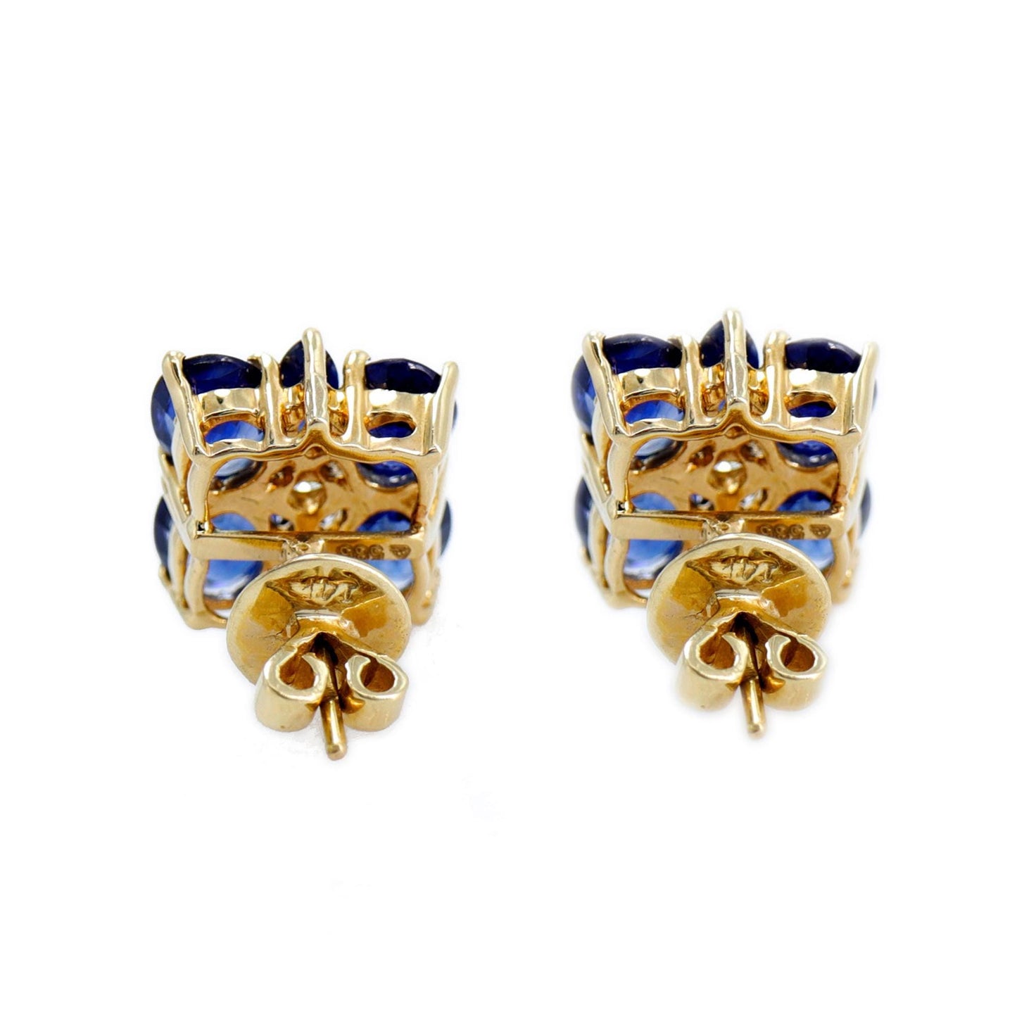 Blue Sapphire Studs Yellow Real Earring 14K Gold
