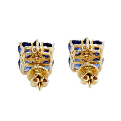 Blue Sapphire Studs Yellow Real Earring 14K Gold
