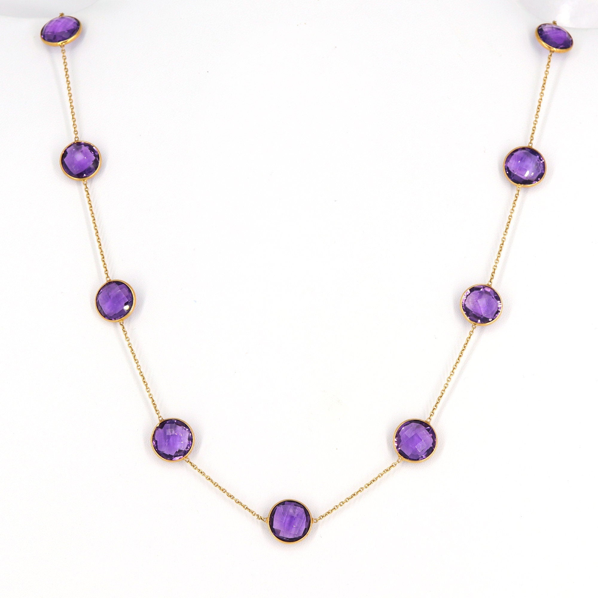 February Purple Amethyst Gemstone Chain/ Yellow Chain/Round Shape Chain/Amethyst Bracelet 18K Gold