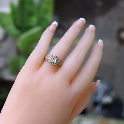 Estate Yellow 1.25 Princess Cut Baguette Cut Round Cut Invisible W/ Dual Halo Pave & Channel Sides Ring 18K Gold
