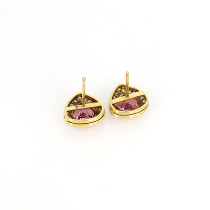 Pink Tourmaline & Brilliant Cut Earring 18K Gold