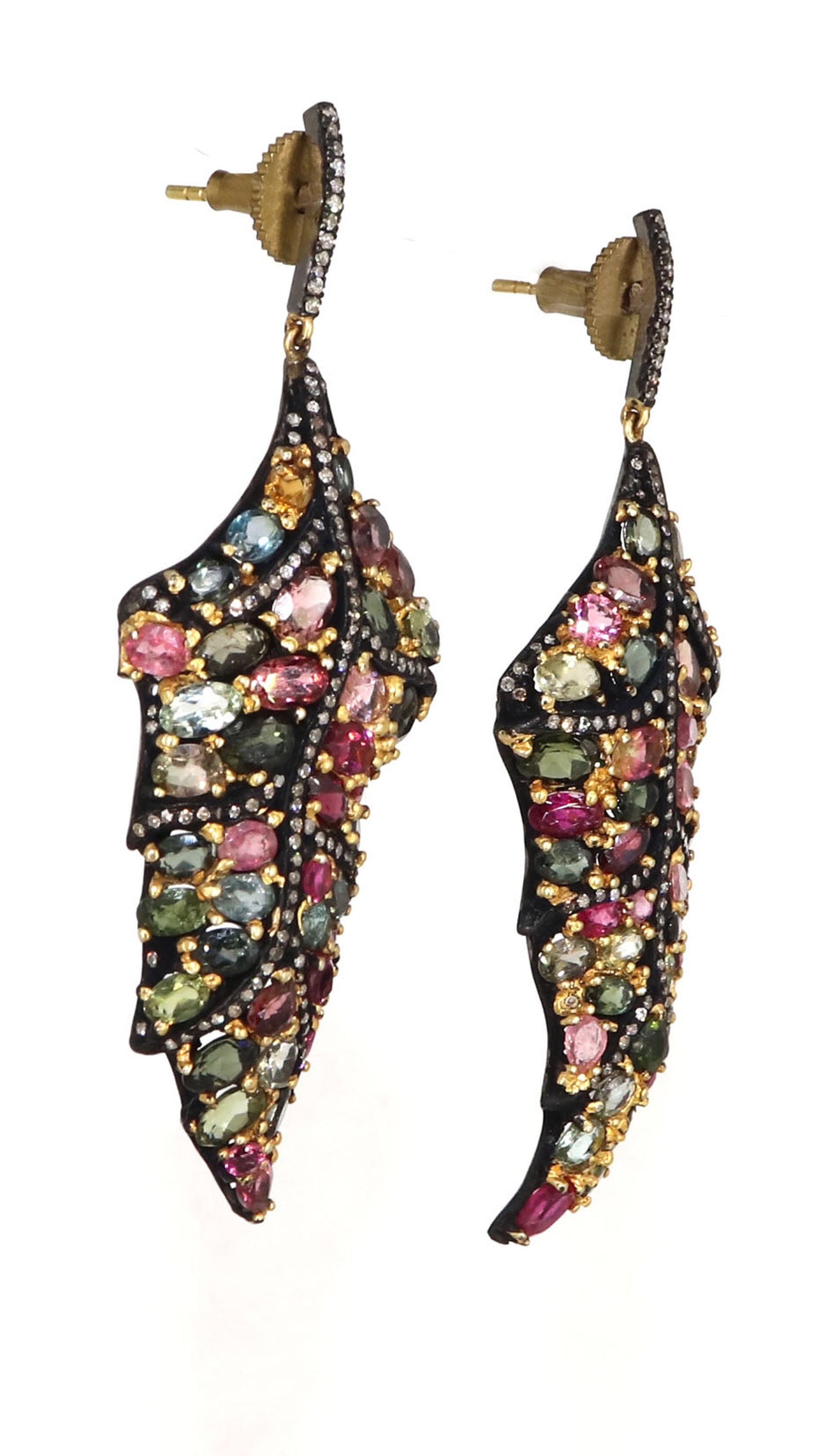 Genuine Multi Tourmaline Real Studded Victorian Earring Gold
