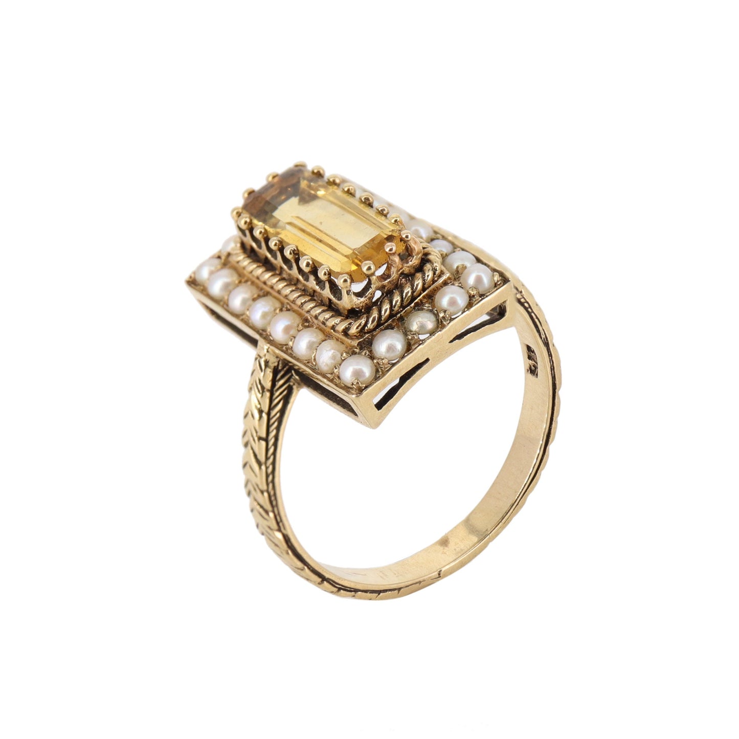 Vintage 9K Pearl & Citrine Cocktail Ring Gold