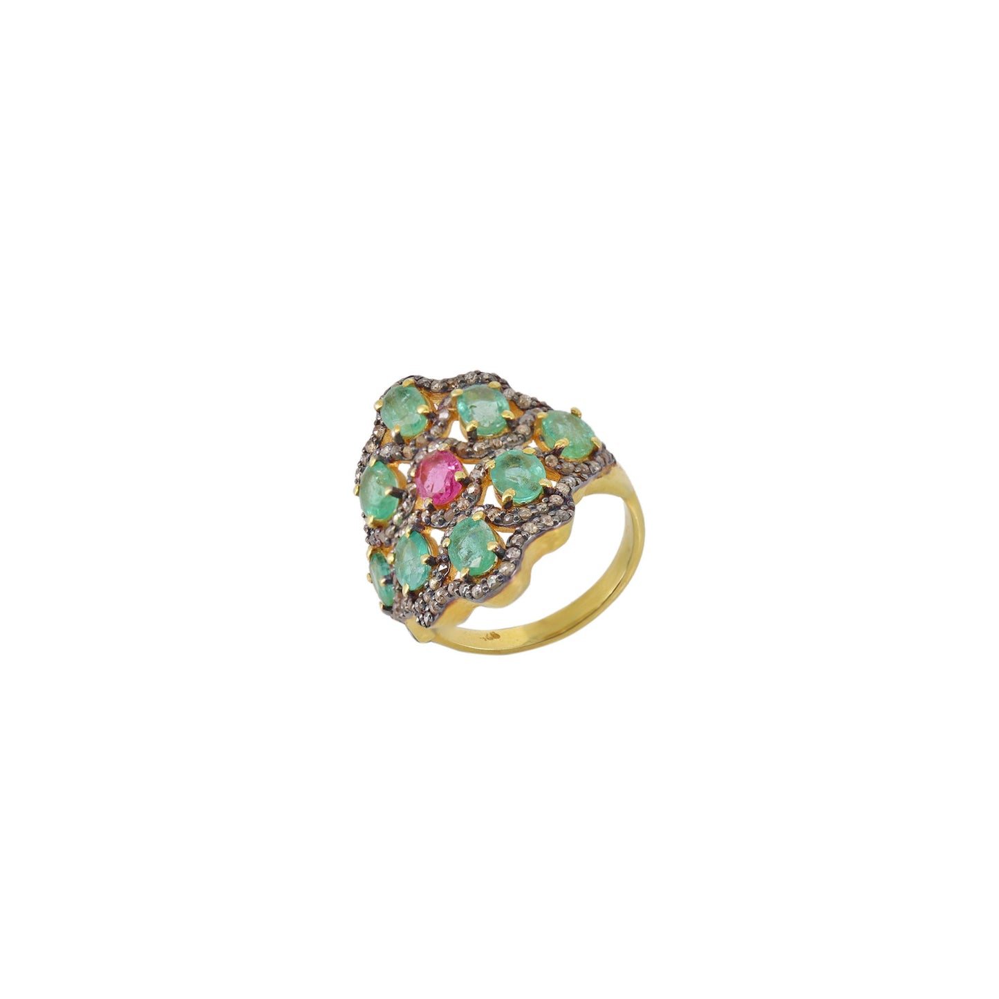 Emerald Pink Sapphire Gemstone Ring Silver