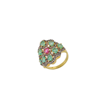 Emerald Pink Sapphire Gemstone Ring Silver