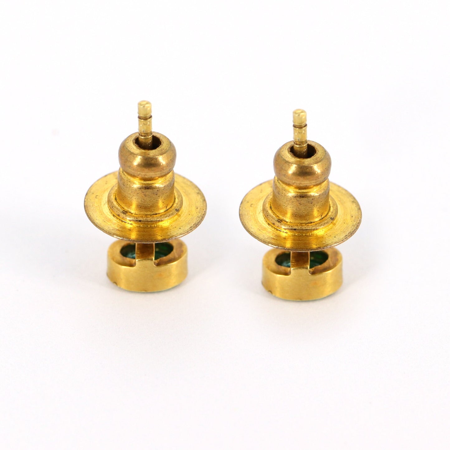 Yellow Studs Green Emerald Earring 14K Gold