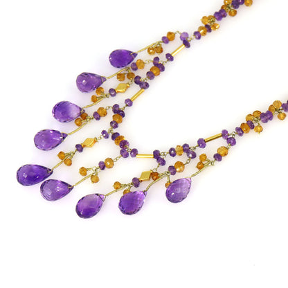 Purple Amethyst Citrine Gemstone Yellow Necklace 18K Gold