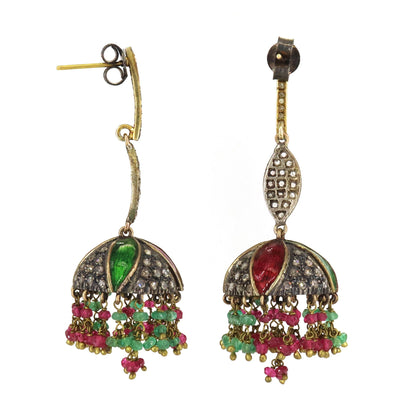 Spinel & Emerald Enamel Earring