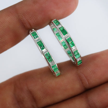 Green Emerald Hoop Earring 18K Gold