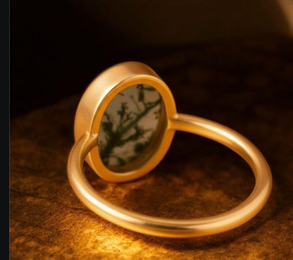 Moss Agate Engagement Ring 14K Gold