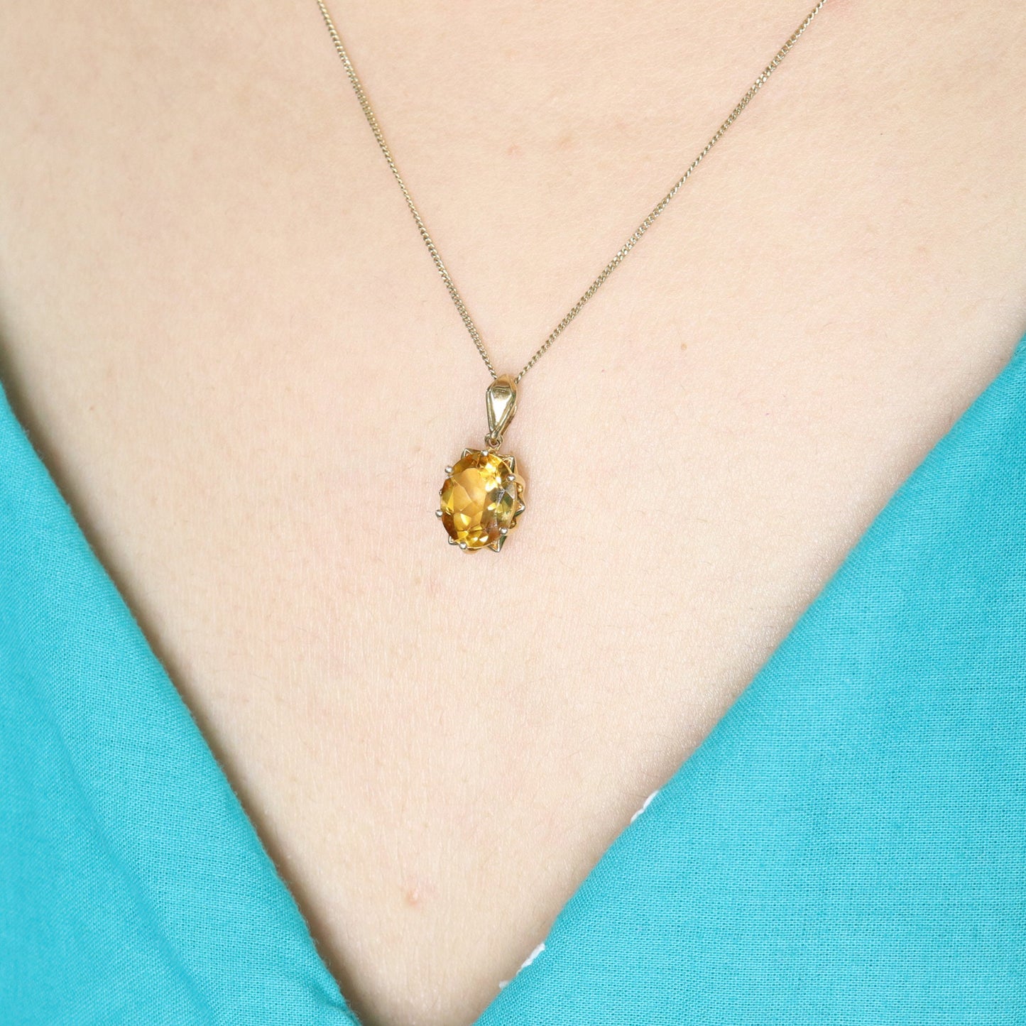 Oval Citrine Pendant 14K Gold